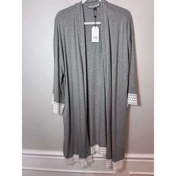 Angel Maternity Womens Sz XL/2XL Bamboo Robe Grey Crochet Trim Hospital Robe NWT - Picture 2 of 13